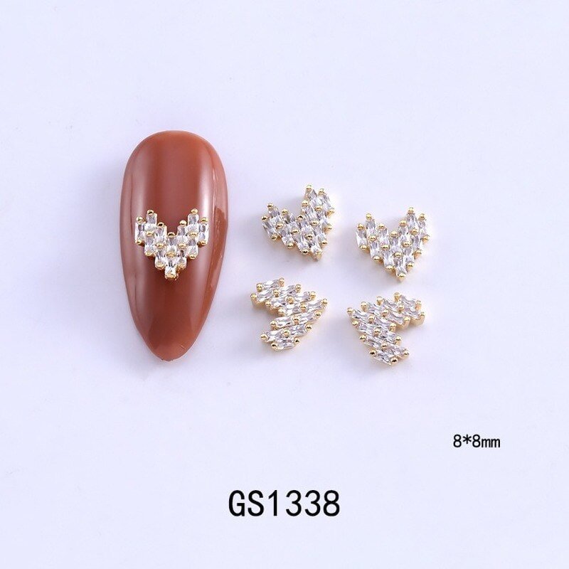 5Pcs Super Shiny Nail Art Zircon Jewelry Heart Shaped Nail Crystal Designer Charms Gold Silver Pearl 3D Nail Art Accessories
