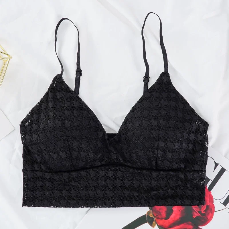 Women Sexy Crop Tops Bra Tube Top Female Streetwear Summer Bralette Houndstooth Camis Deep V-neck Corset Crop Tank Bandeau Top