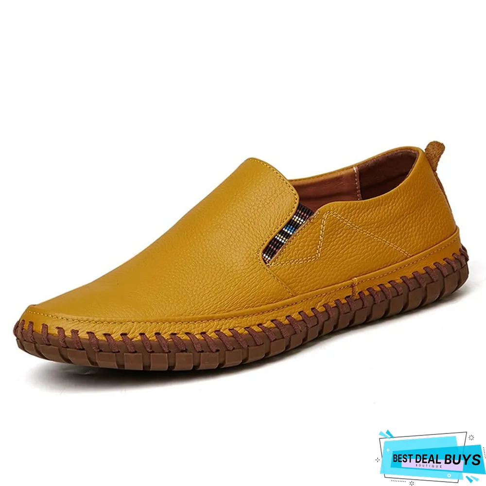 Men Genuine Leather Shoes Slip On Black Shoes Real Leather Loafers