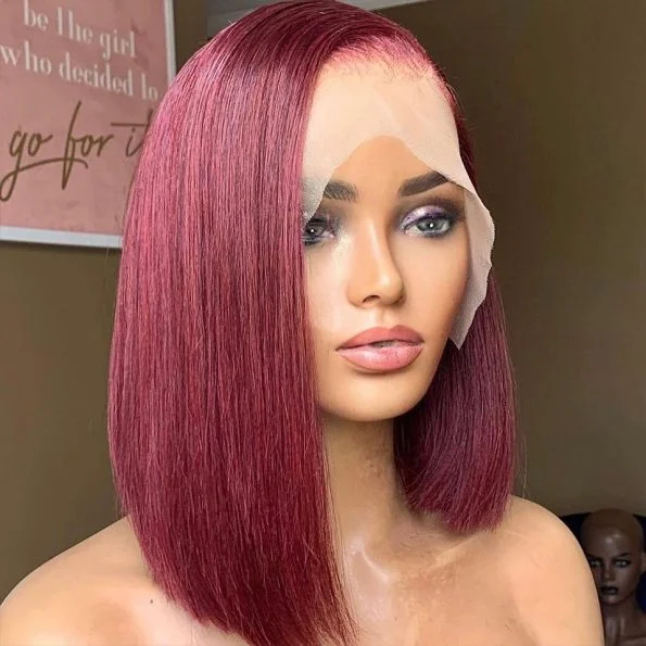 Colored Bob Wigs 99J Short Bob Wig 13×4 Lace Wig Straight Human Hair Wig