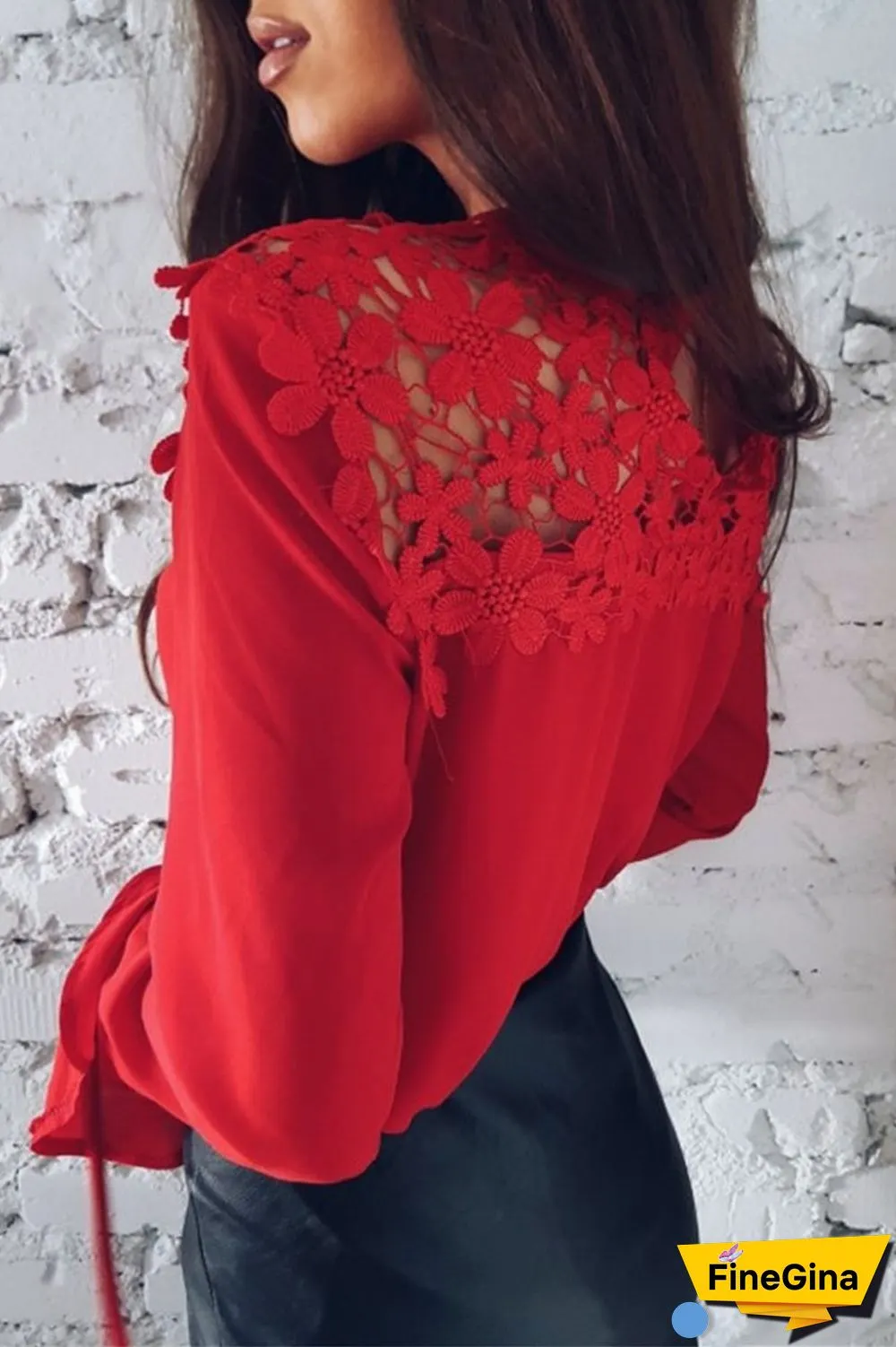 Lace Patchwork Chiffon Solid Blouse