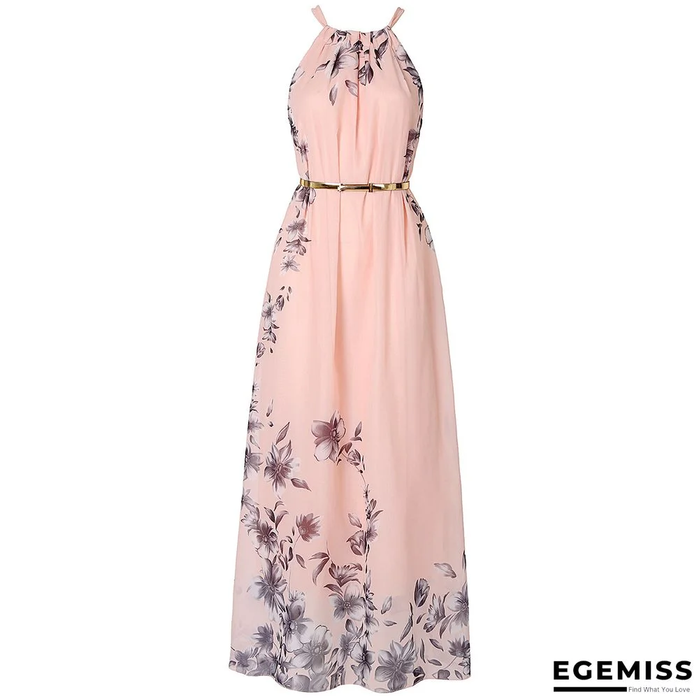 Bohemian Slim Dress Floral Sleeveless Print Chiffon Beach Skirt Holiday Dress | EGEMISS
