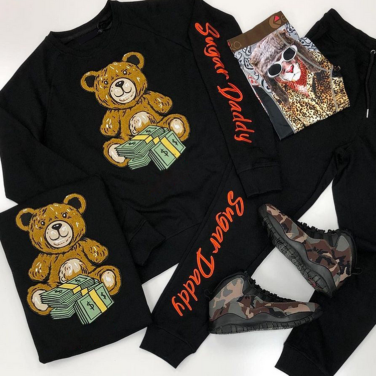 Bear and money cartoon print sports Sweatshirt