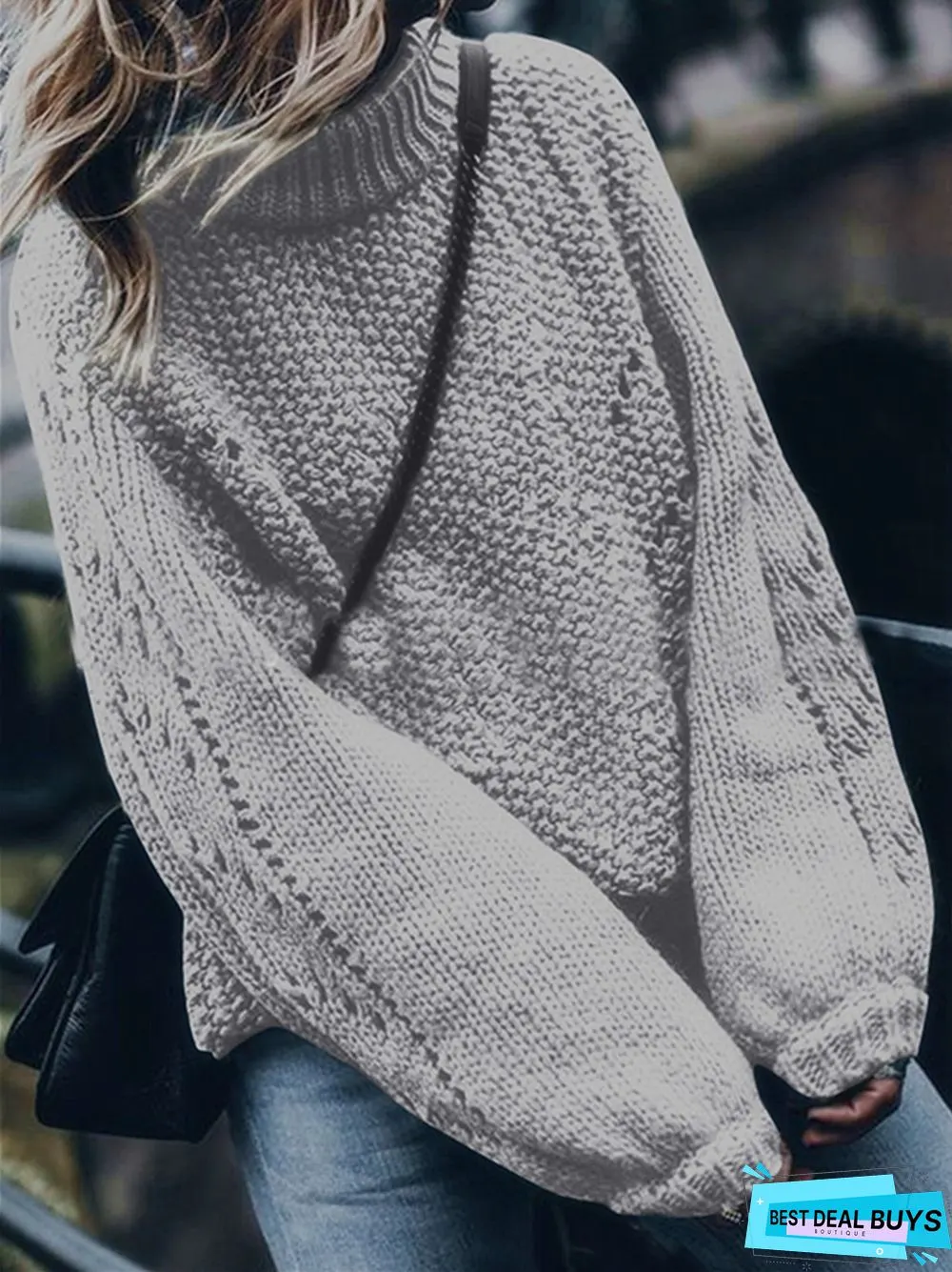 Solid Color Round Neck Casual Knitted Sweater