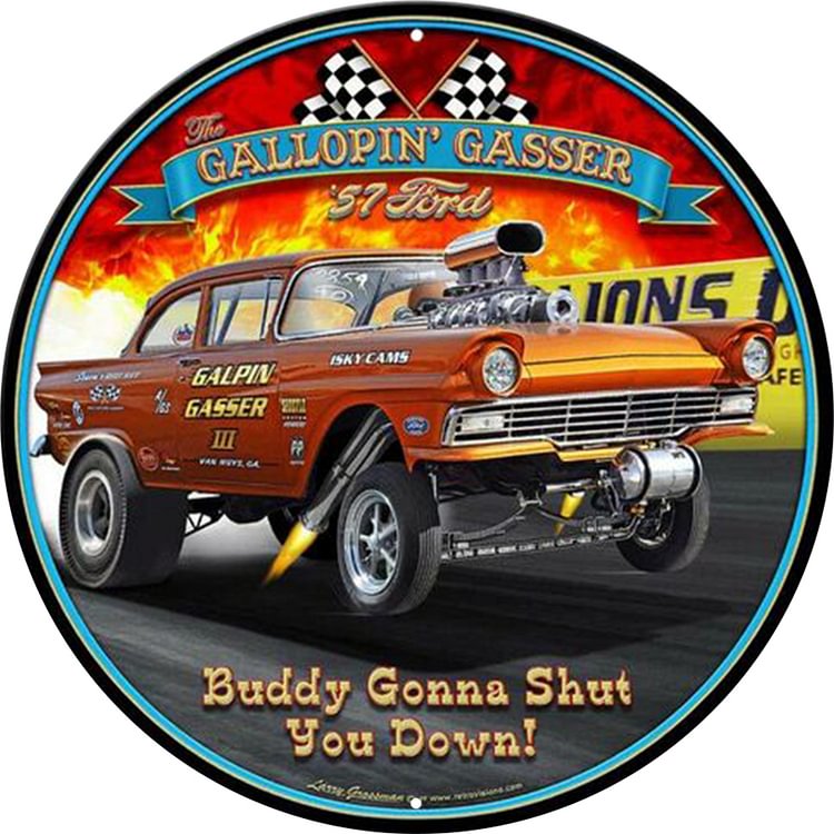 30*30cm - 1957 Ford Gasser - Round Tin Signs/Wooden Signs