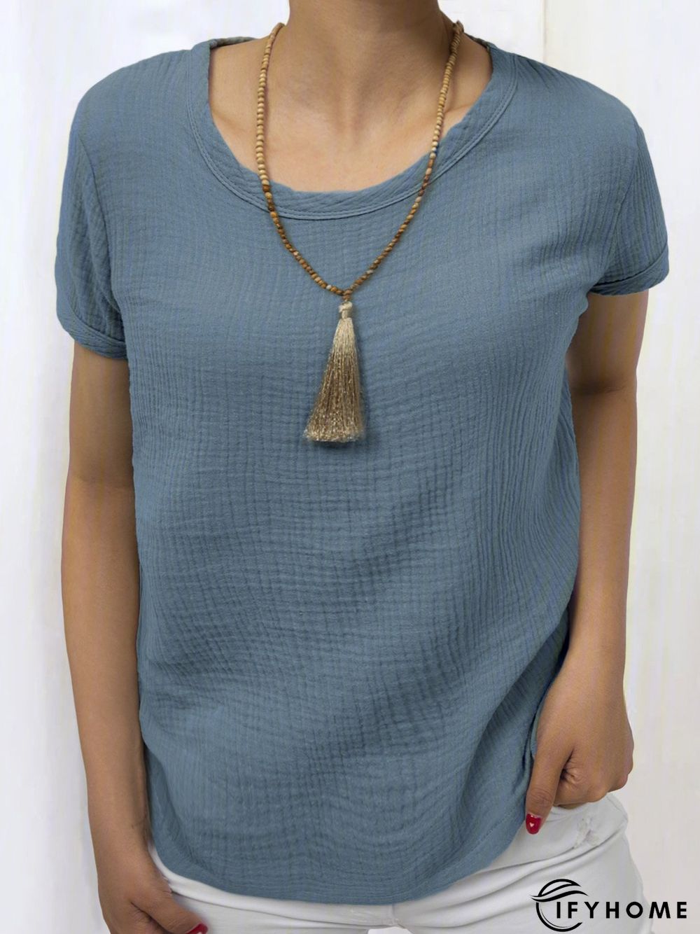 Plain Linen Short Sleeve Casual Blouses | IFYHOME