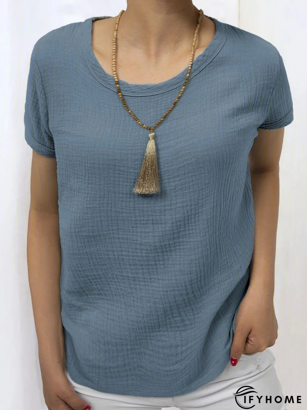 Plain Linen Short Sleeve Casual Blouses | IFYHOME