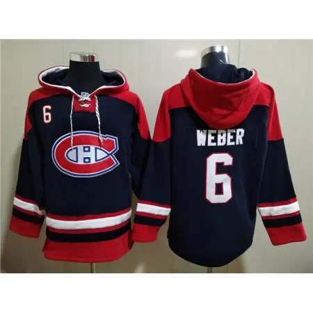 Men's Montreal Canadiens #6 Shea Weber Navy/Red  Lace-Up Pullover Hoodie