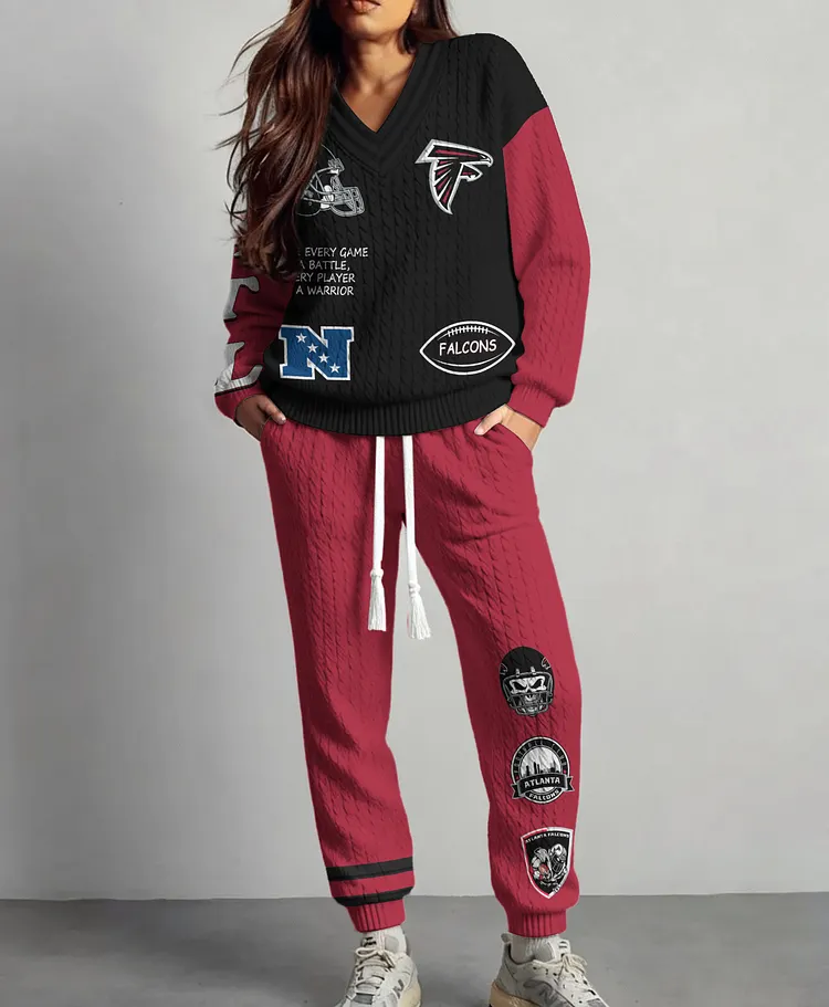 Atlanta Falcons  Classic All-Season Long Sleeve V-Neck Pullover Sweater & Pants Set