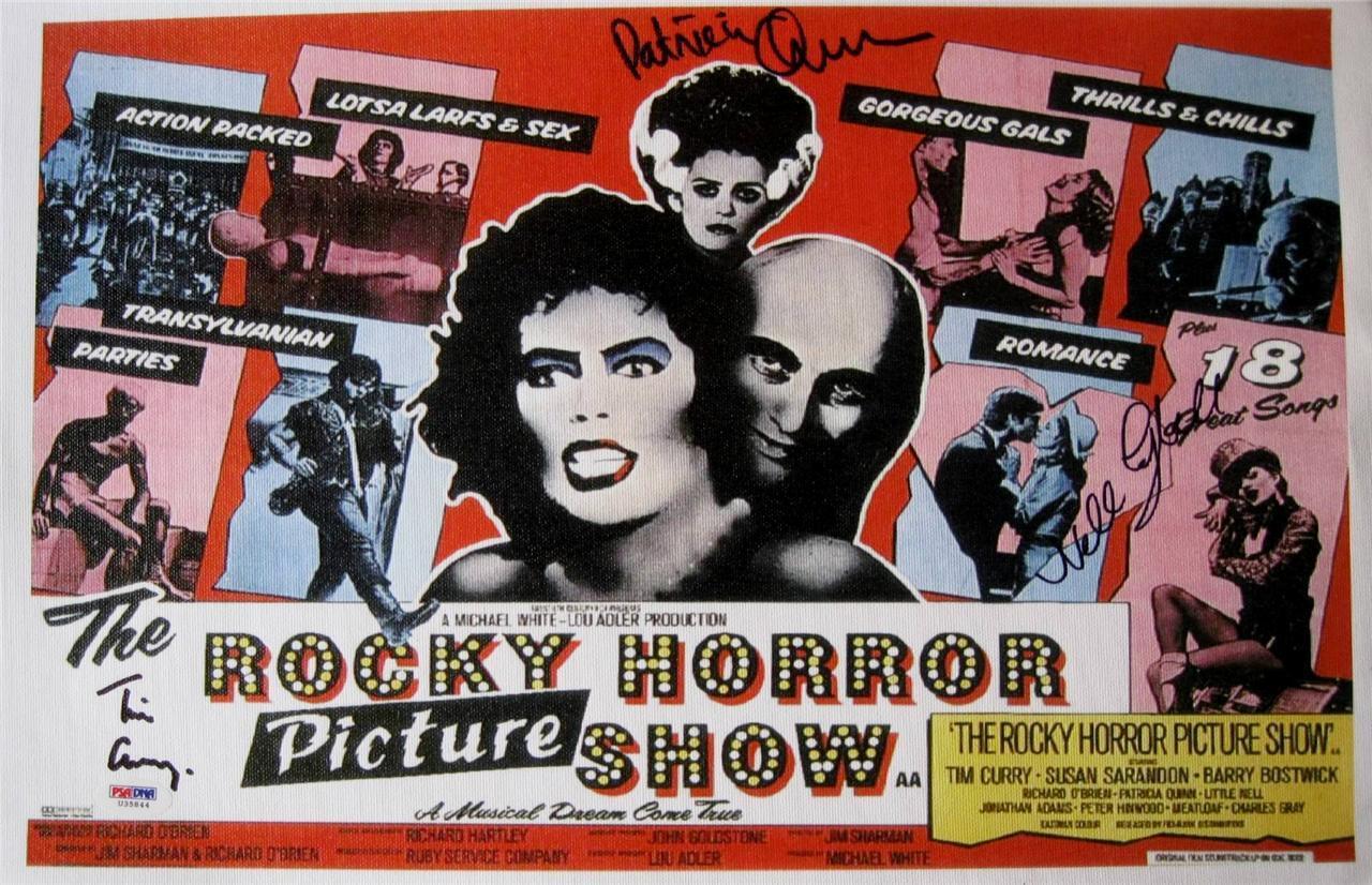 Patricia Quinn TIM CURRY Nell Campbell ROCKY HORROR Cast Signed 11x17 Canvas PSA