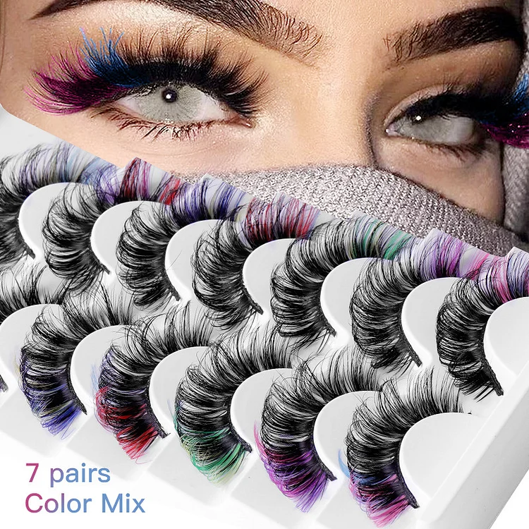 Aprileye 7 pairs of color false eyelashes thick curling simulated D-curved eyelashes