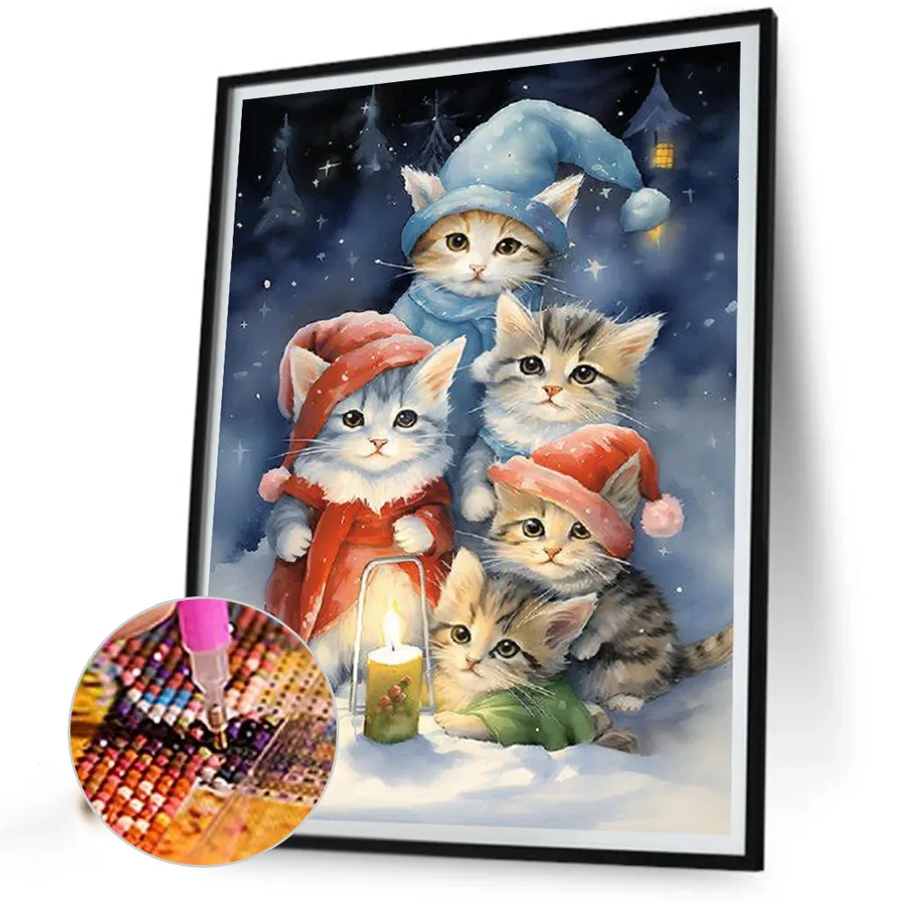 Diamond Painting - Full Square Drill - Christmas Cat(Canvas|30*40cm)