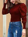 Fashion Round-Neck Applique Sexy Slim Casual T-Shirt Top