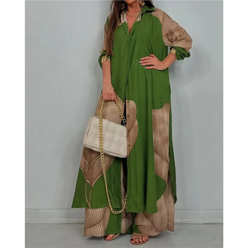 Athvotar Athvotar Spring And Autumn New Women's Fashion Casual Color Loose Shirt Trousers Two Sets