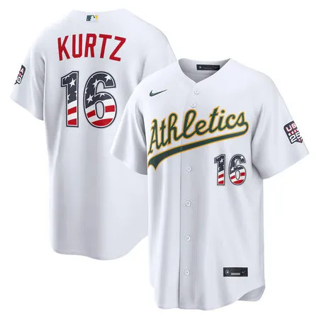 Youth Oakland Athletics #16 Nick Kurtz Nike White USA 250 Fourth of July Home Stadium Jersey