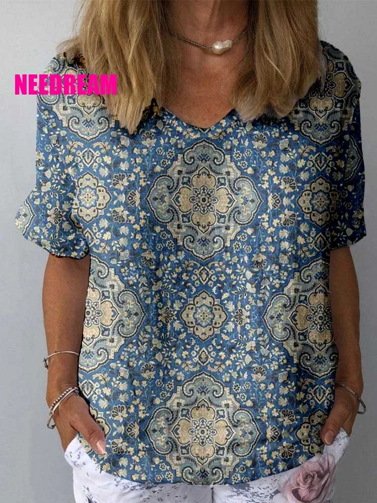 WomenS Ethnic Style Pattern Print Cotton And Linen Top