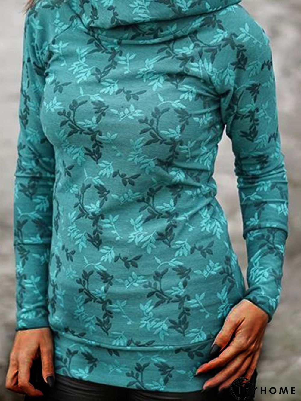 Floral Casual Turtleneck Long Sleeve Sweatshirts | IFYHOME