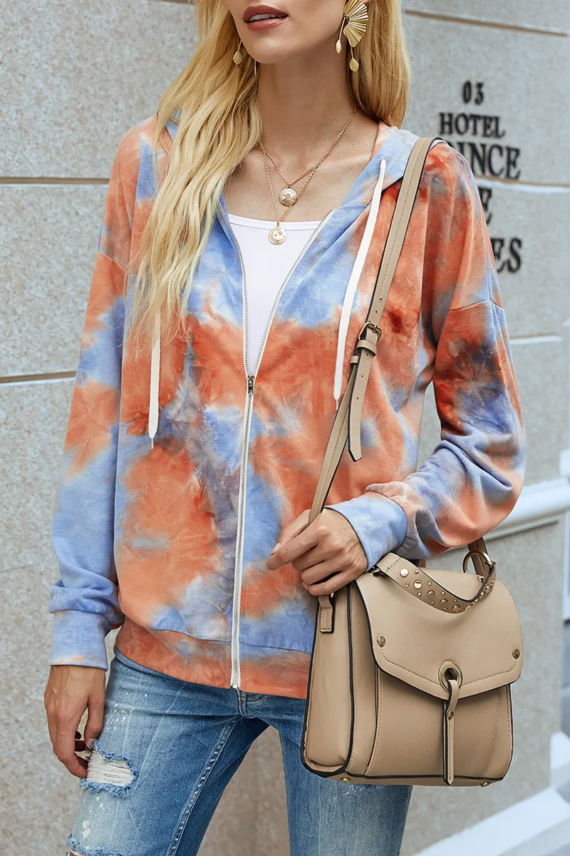 Tie Dye Zipper Long Sleeve Hoodie Coat