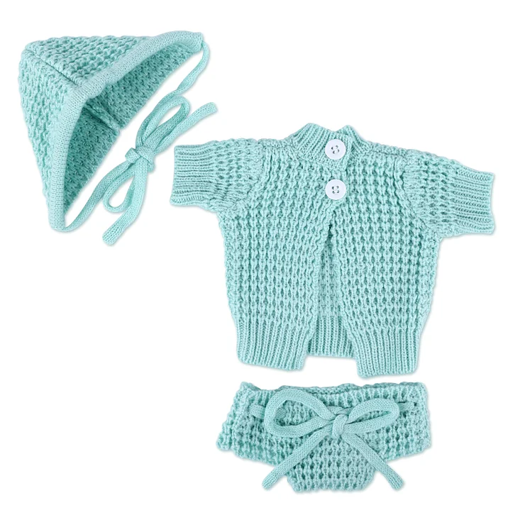  For 16" Full Body Silicone Baby Doll Green Knitted Suit Clothing 3-Pieces Set Accessories - Reborndollsshop®-Reborndollsshop®