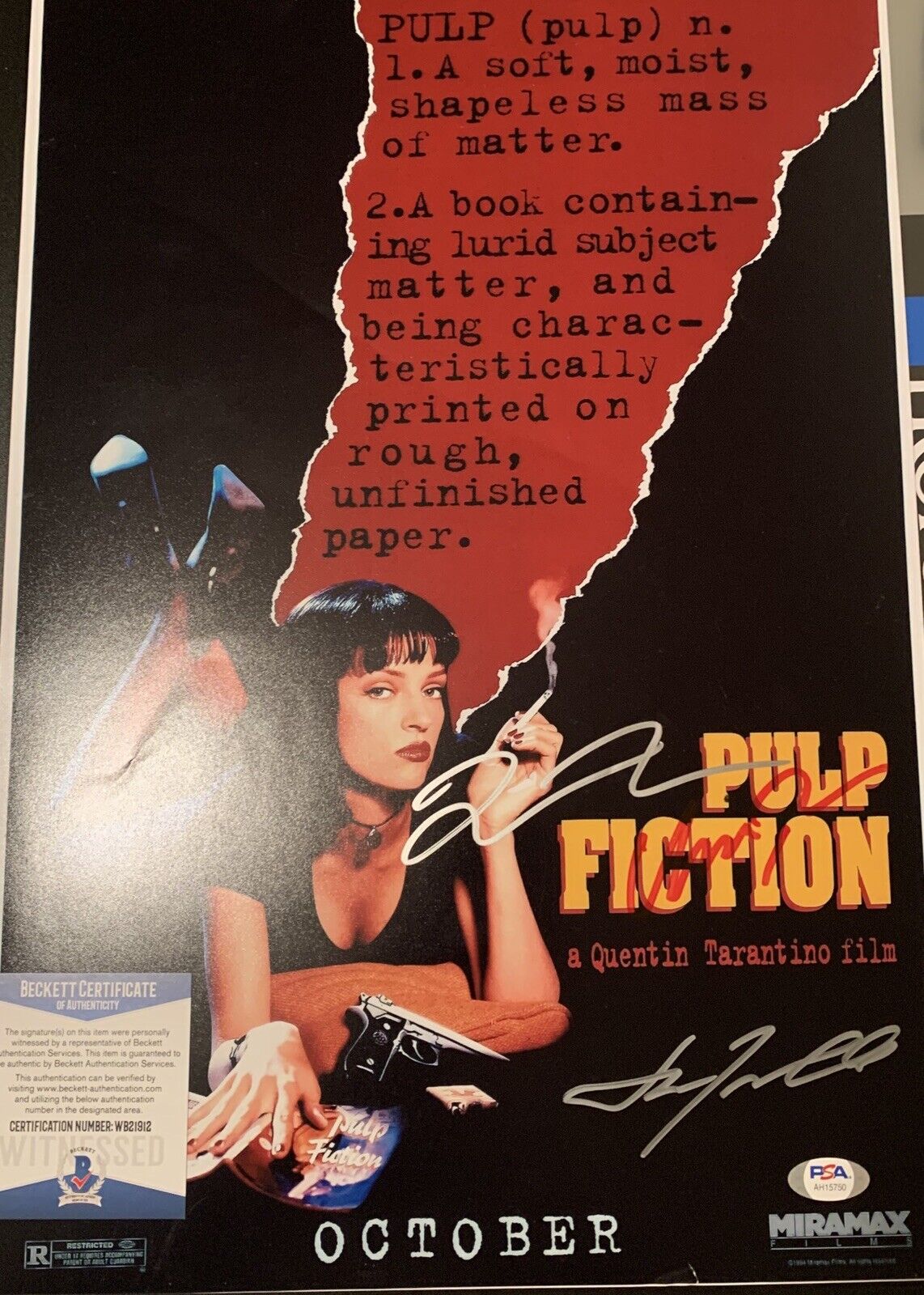 quentin tarantino Uma Thurman John Travolta Signed Pulp Fiction 12x18 Photo Poster painting