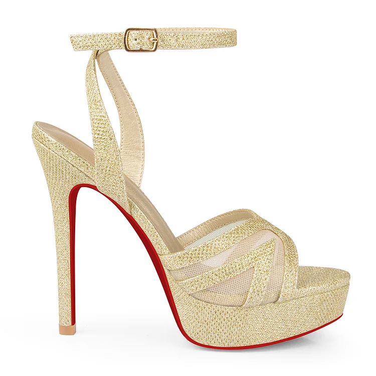 120mm Peep Toe Platform Sandals Ankle Strap High Heel Red Bottom Patent Summer High Heels VOCOSI VOCOSI