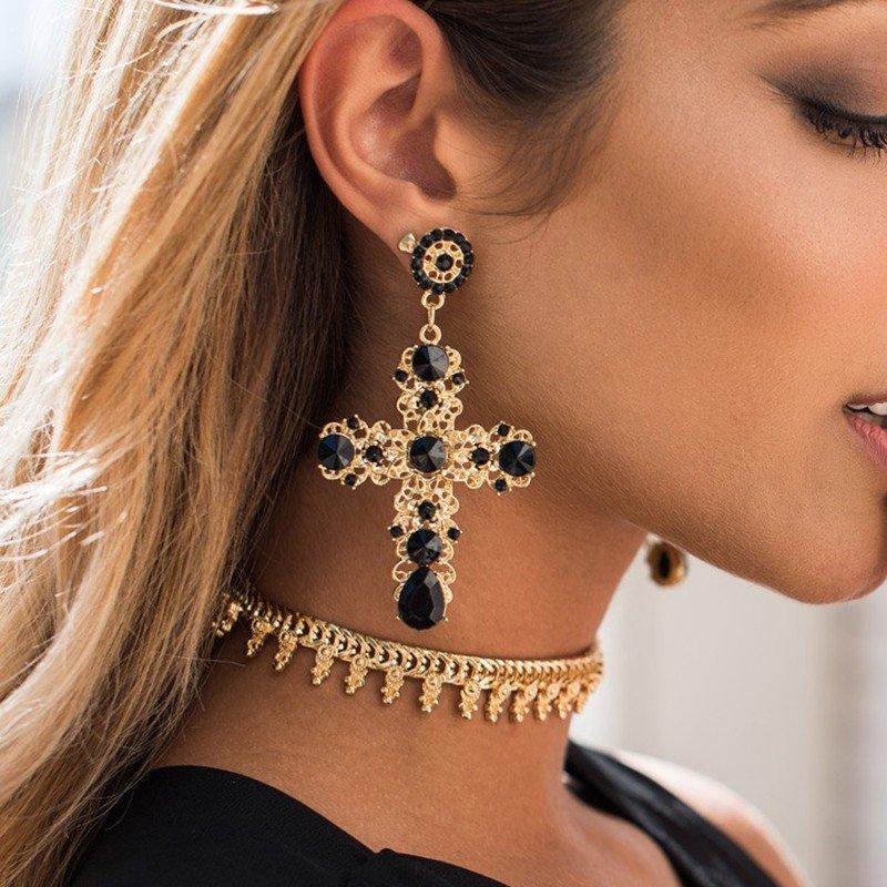 Black Pink Crystal Cross Drop Earring | Oxredo Shop Ramadan Sale