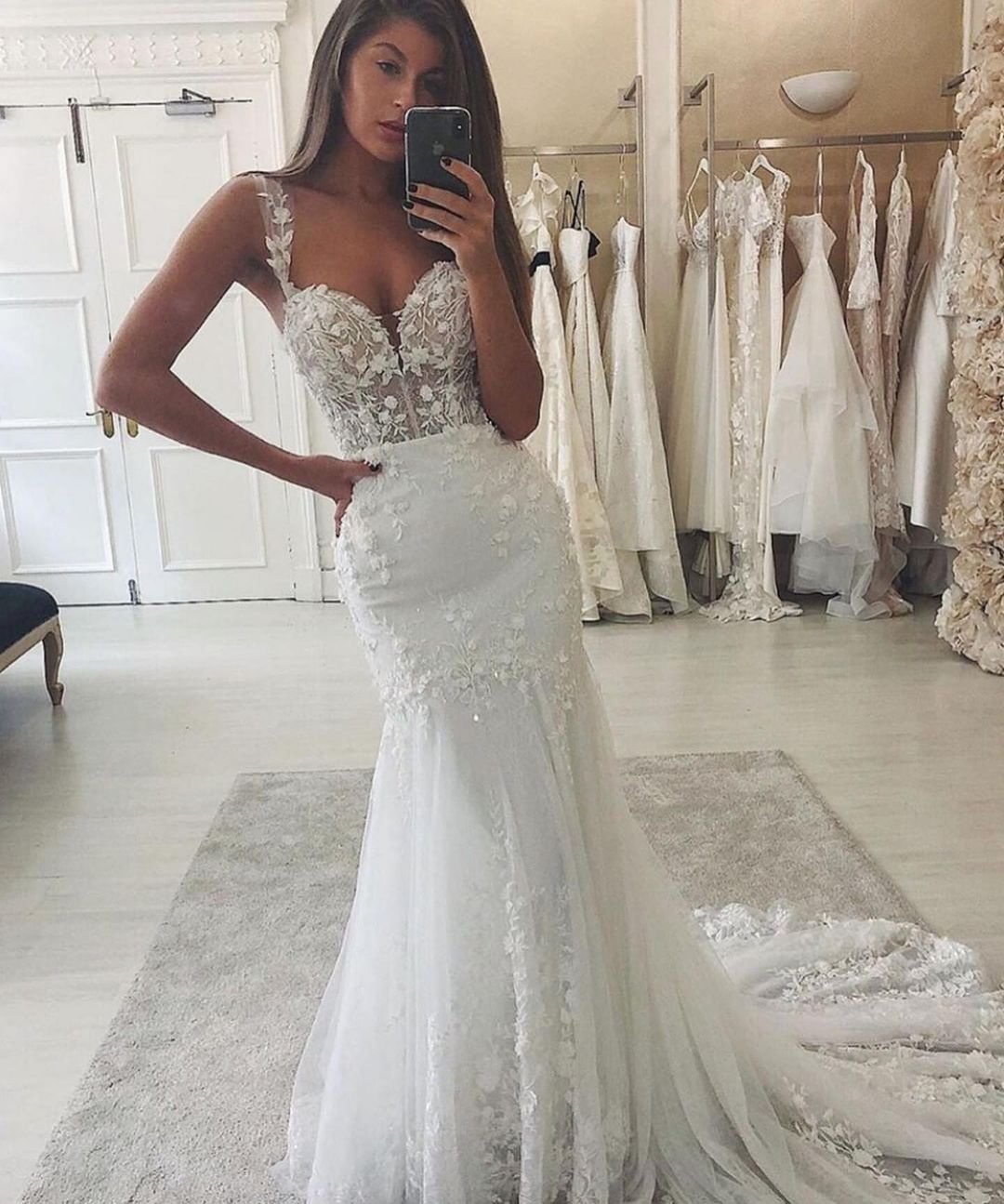 Daisda Sweetheart Spaghetti Straps Lace Mermaid Wedding Dress With ...