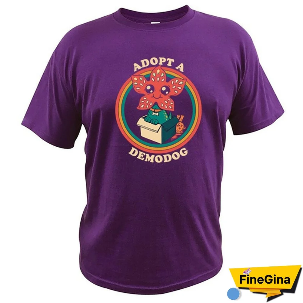 Stranger Things T Shirt Adopt A Demodog 100% Cotton Camiseta Cute Cannibal Flower Dog Animal Elven T Shirt