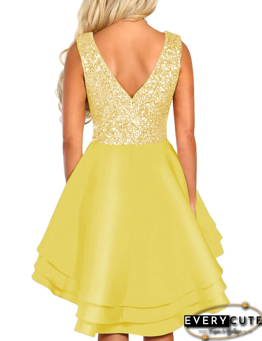 Heart Broken Yellow Gold Sequin Multi Layer Skater Dress