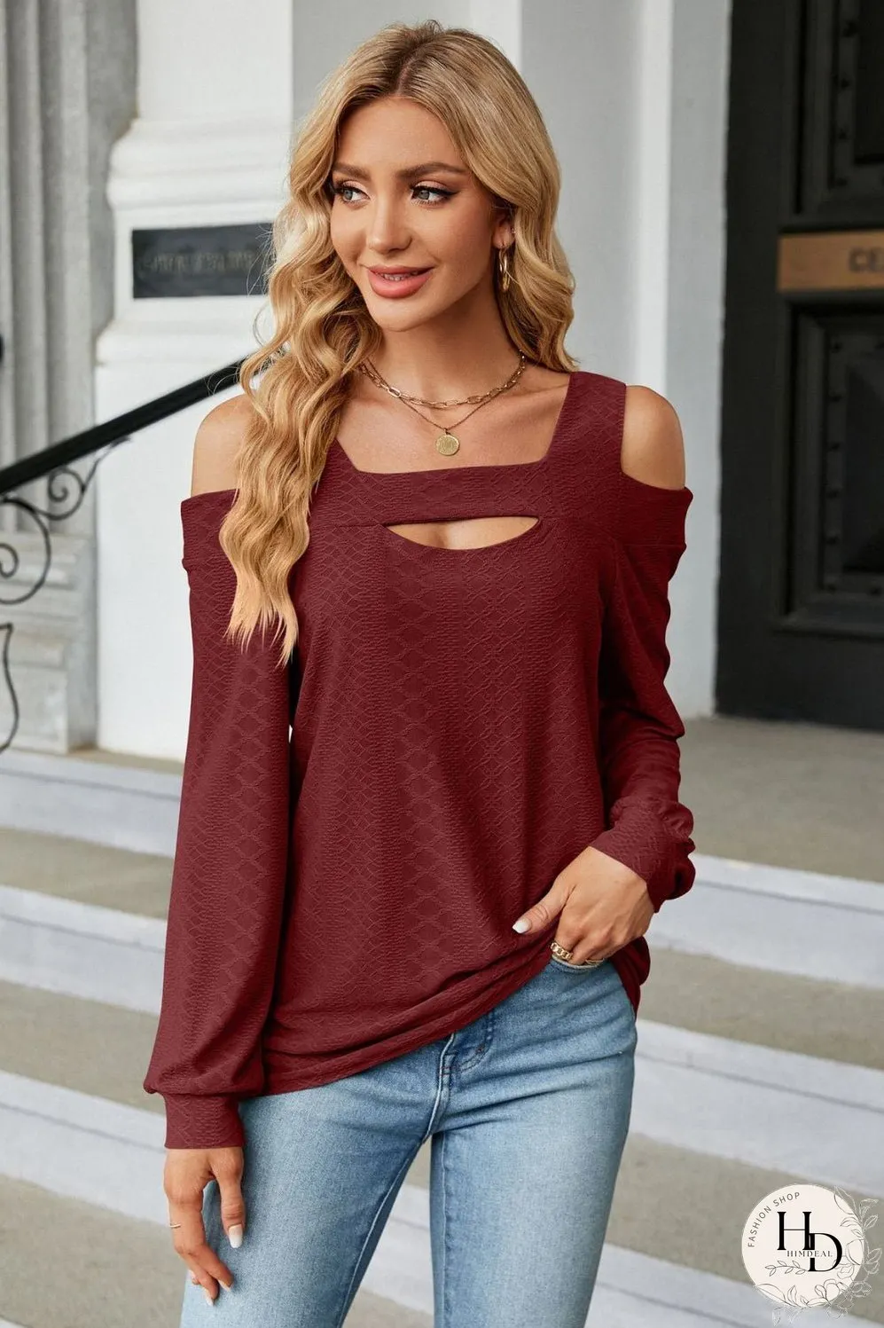 Cold Shoulder Square Neck Cutout Blouse