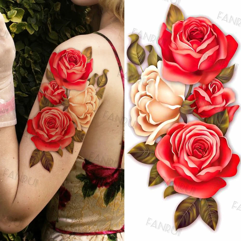 Black Gun Tattoos Sticker For Men Women Arm Art Temporary Tattoos Realistic Fake Flower Lion Tiger Tatoos Decal Cool Warrior DIY