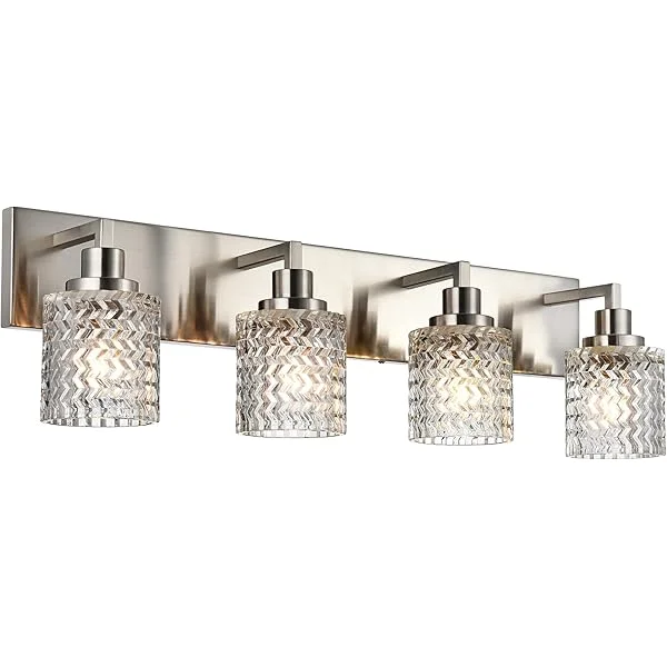 2 Lights Indoor Wall Sconces Black Finish, Contemporary Bathroom Vanity Lighting Fixtures with Hammered Glass Shade, Modern Wall Mounted Lamp Above Mirror Sink Cabinet Black 2 lights
