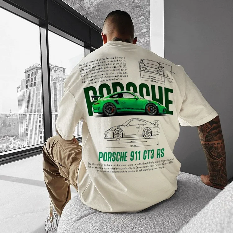 Street Hip Hop Oversize Sports Porsche Car Print T-shirt at Hiphopee