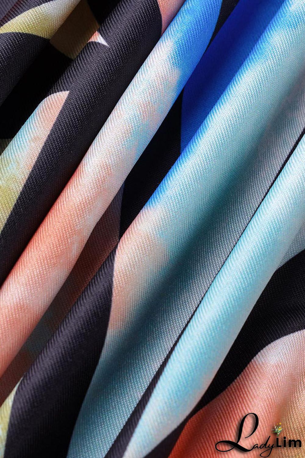 Blue Casual Print Split Joint Oblique Collar Plus Size Jumpsuits