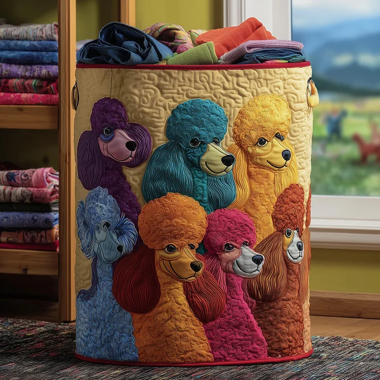 Playful Poodle Quilted Laundry Basket GFTONL5925