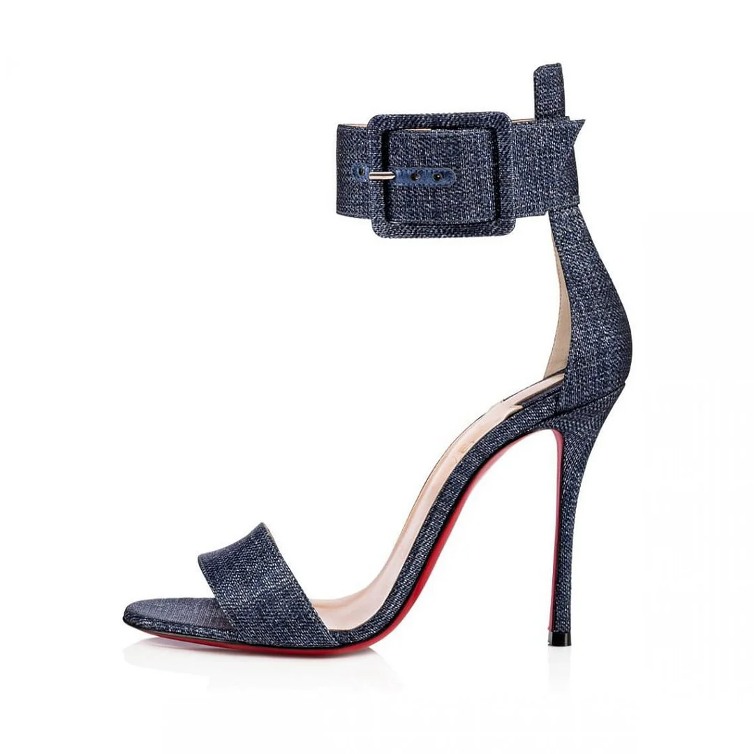 100mm Women's Red Bottom Open Toe Sandals Ankle Strap High Heel Summer Shoes-MERUMOTE