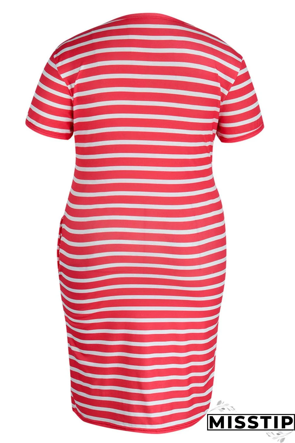 Cyanine Casual Striped Print Patchwork V Neck Straight Plus Size Dresses