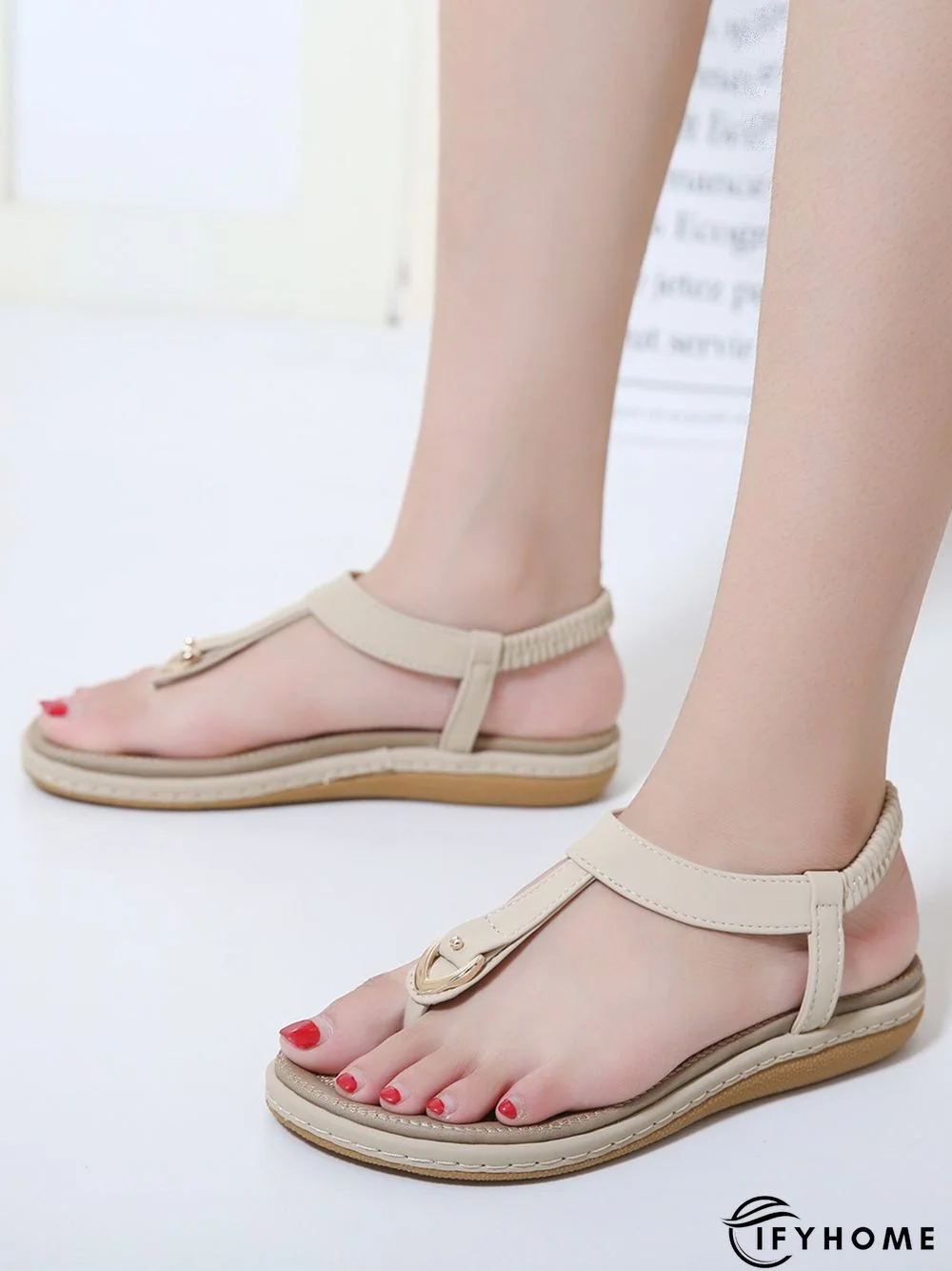 Women's Beach Metal Buckle Trim Flip-On Sandals | IFYHOME