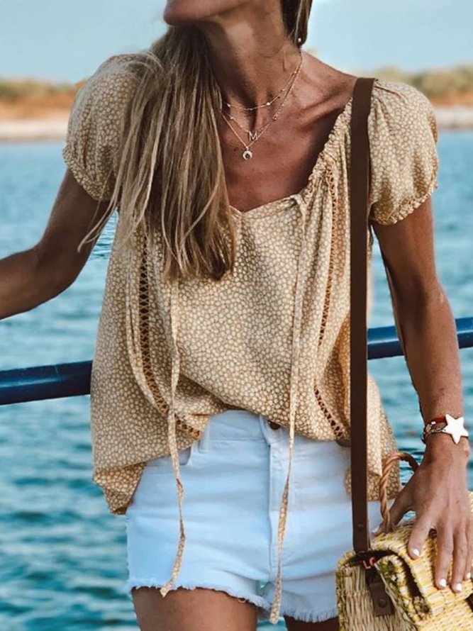 Short Sleeve Cotton Printed Casual Shirts & Tops