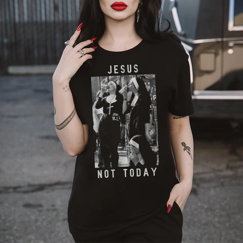 Jesus Not Today Nun Printed Women's T-shirt -  