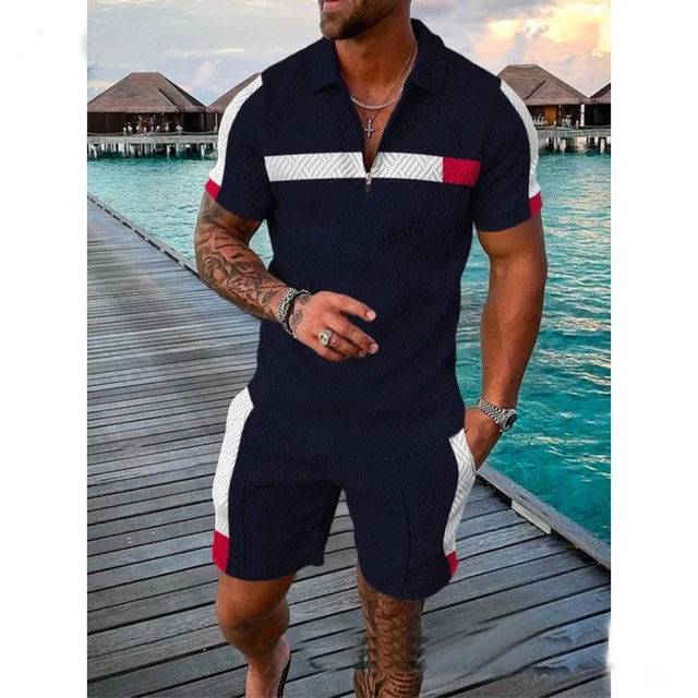 Contrast lapel retro polo shirt suit