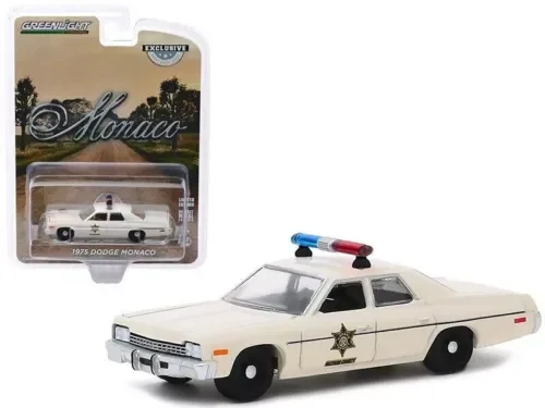 Dronehint 1/64 Greenlight Hazzard County Sheriff 1975 Dodge Monaco Police Cream Toy