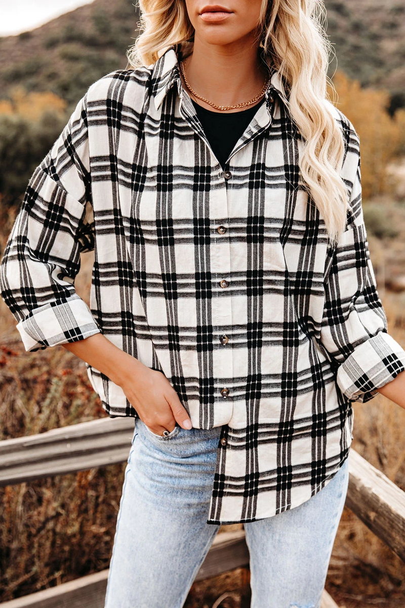 Lapel Plaid Long Sleeve Shirt Coat