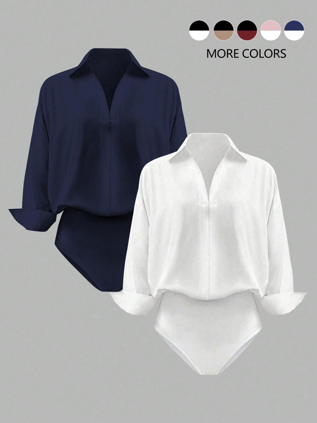 Women's casual loose V-neck long-sleeved shirt jumpsuit, elegant woven fabric, slim fit, suitable for all seasons, and can be layered flexibly, Womenswear Women's casual loose V-neck long-sleeved shirt jumpsuit, elegant woven fabric, slim fit, suitable for all seasons, and can be layered flexibly, Womenswear