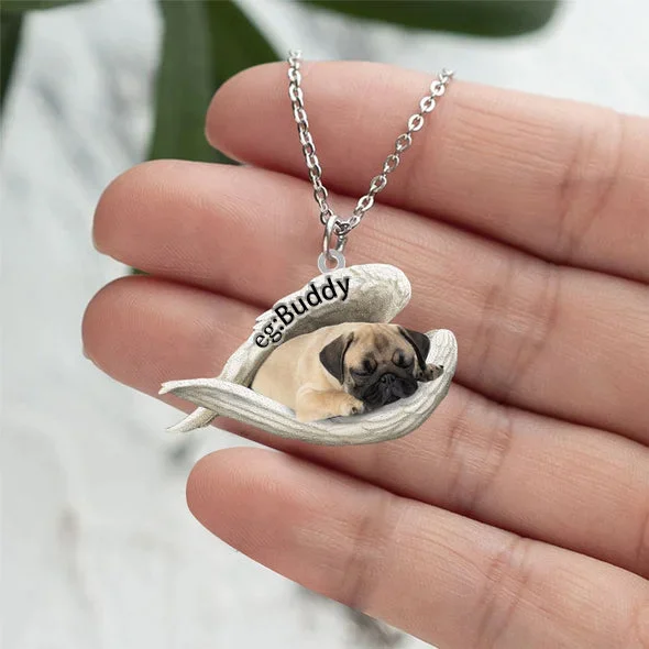 Personalized Pug Sleeping Angel Stainless Steel Necklace