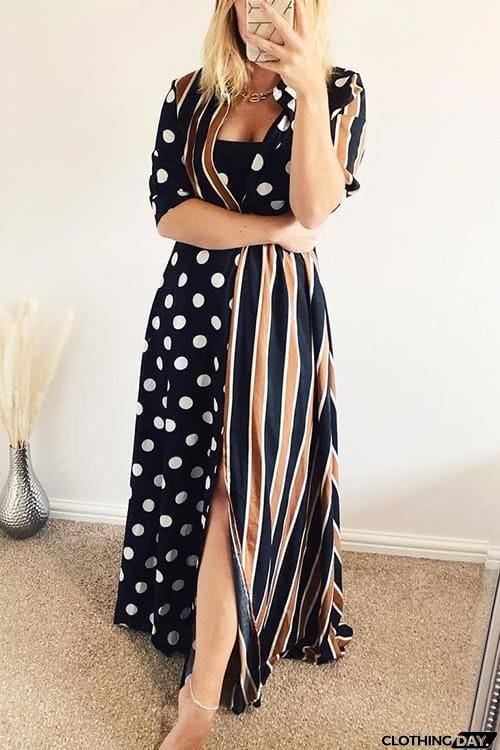 Dot Stripe Patchwork Maxi Dress