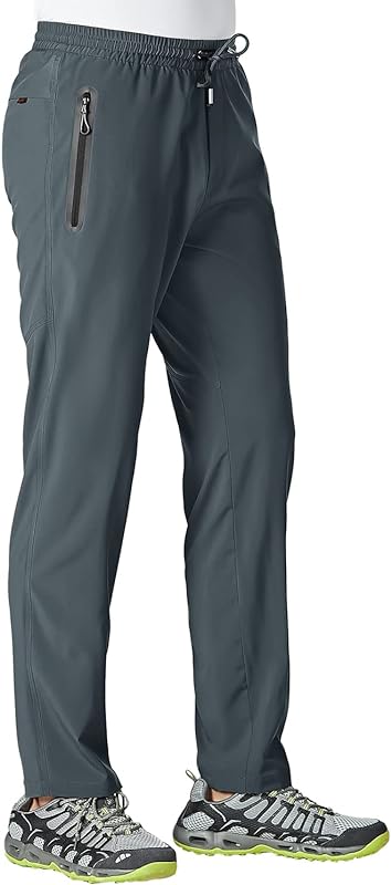 Tbmpoy Men&#39;s Lightweight Hiking Travel Pants Breathable Athletic Fishing Active Joggers Zipper Pockets