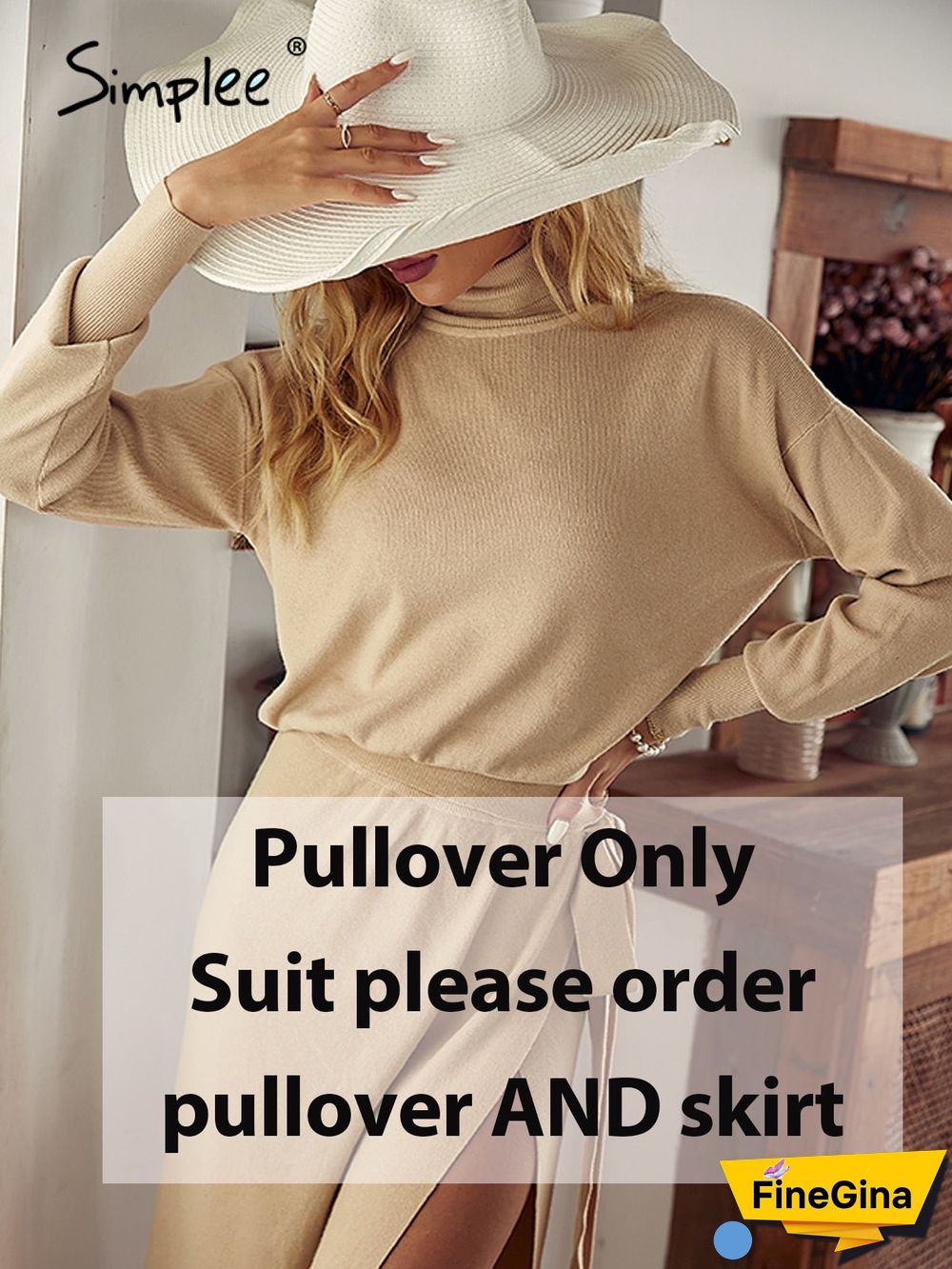 Office turtleneck long sleeves lace up knitted dress set women Elastic split long skirt two-piece set Elegant solid suit