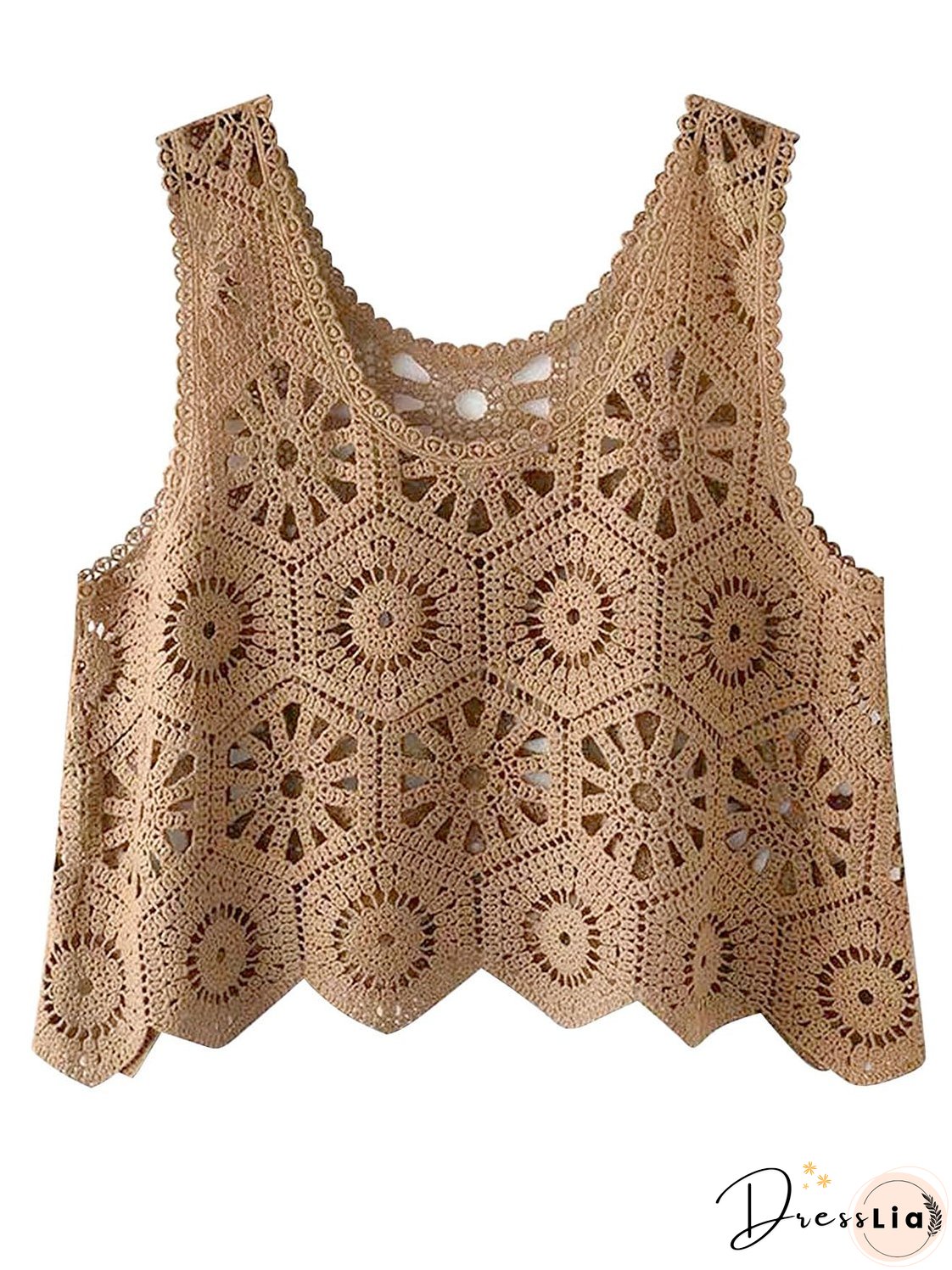 Openwork Round Neck Knit Vest