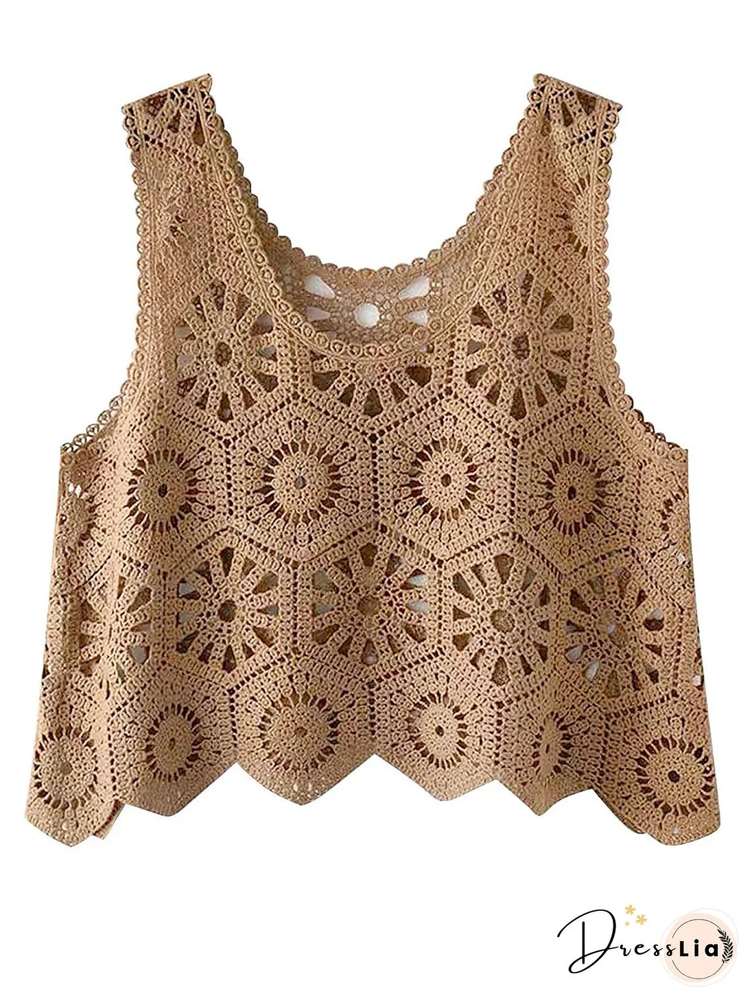 Openwork Round Neck Knit Vest
